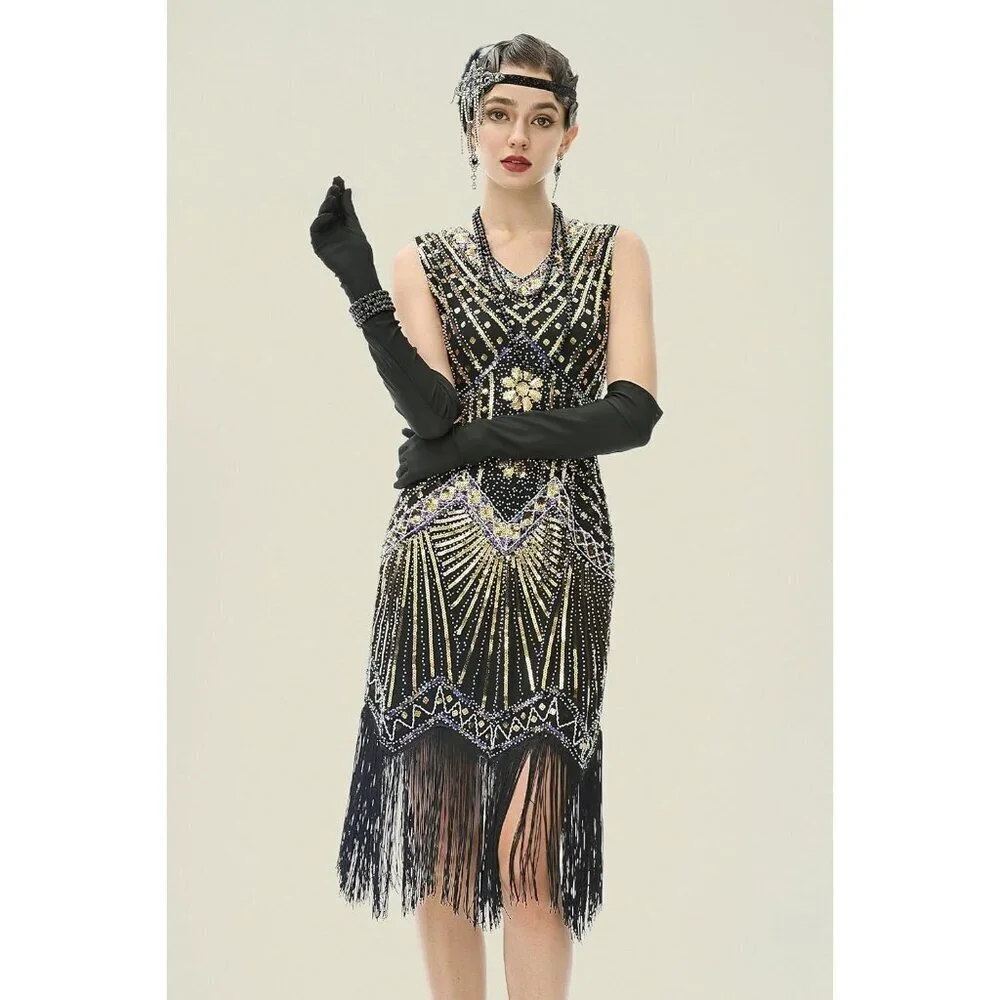 1920s Flapper Accessories Set Pearl Necklace Gloves Earrings for Vintage Parties